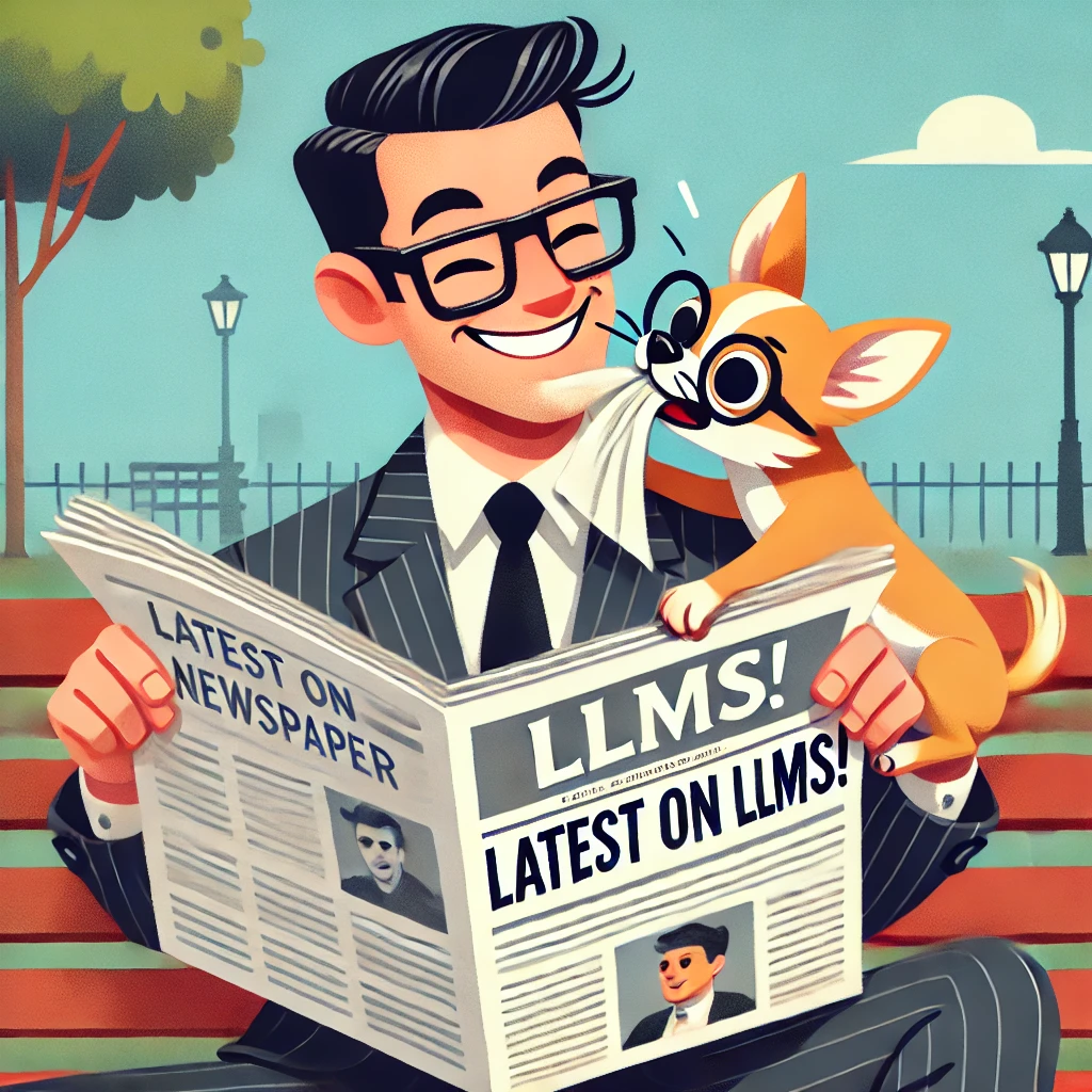 LLM Newspaper Dog Cartoon